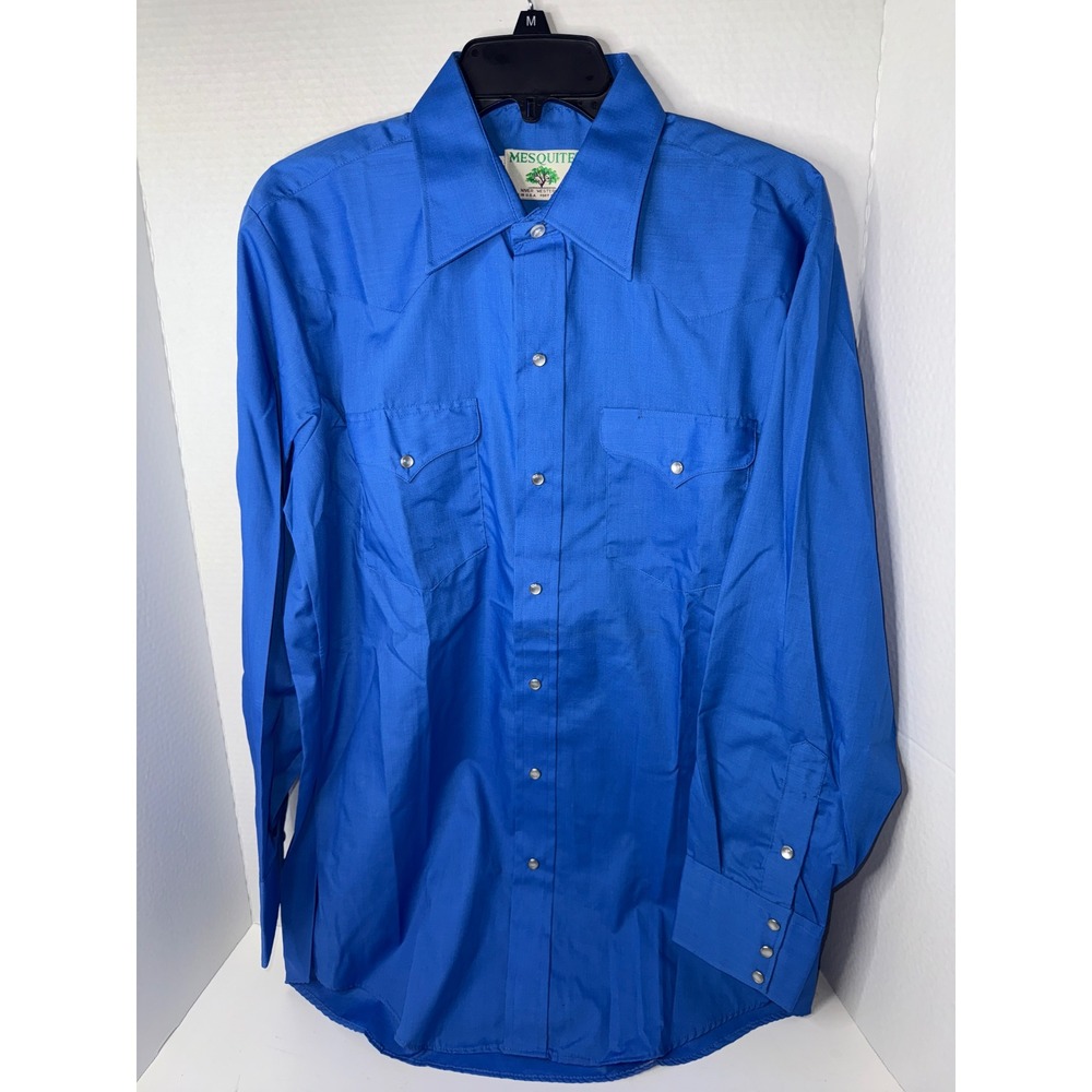Mesquite Niver Western Wear Shirt Blue Cowboy Rodeo Long Sleeve Mens Sz 16 33